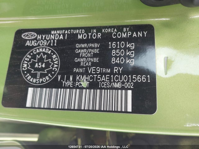 12654731 :رقم المزاد ، KMHCT5AE1CU015661 vin ، 2012 Hyundai Accent Gl مزاد بيع