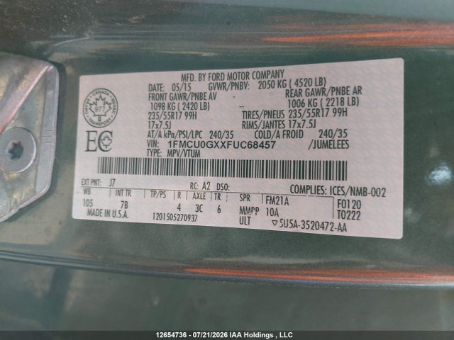 Ford ESCAPE SE 2015 1FMCU0GXXFUC68457 Image 9