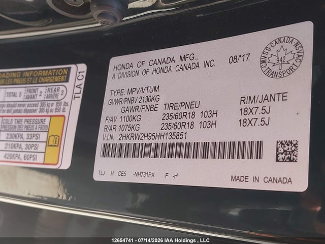 2HKRW2H95HH135851 Honda Cr-v Touring