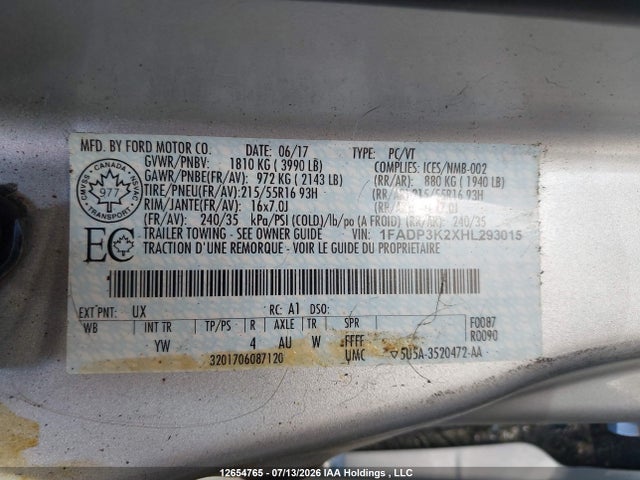 Ford FOCUS SE 2017 1FADP3K2XHL293015 Image 9
