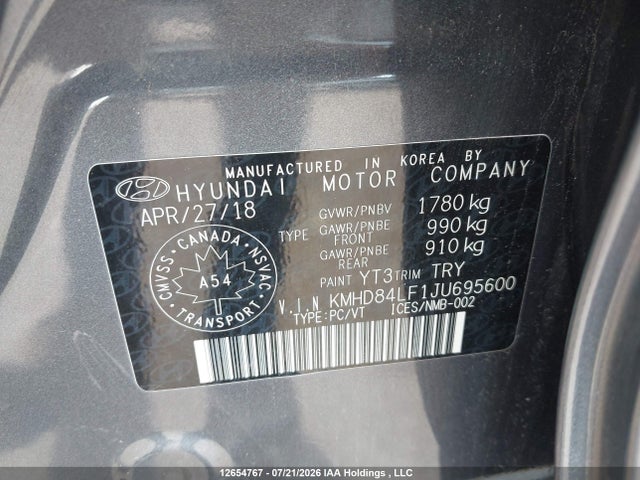 KMHD84LF1JU695600 Hyundai ELANTRA GL