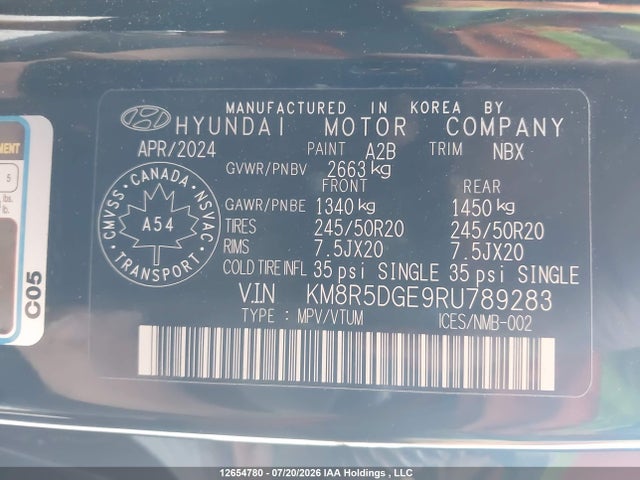Aukcja sprzedaży 2024 Hyundai Palisade Ultimate Calligraphy, vin: KM8R5DGE9RU789283, numer aukcji: 12654780