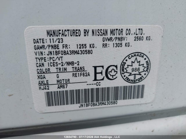 Продажа на аукционе авто 2024 Nissan Ariya Evolve+, vin: JN1BF0BA3RM430580, номер лота: 12654790