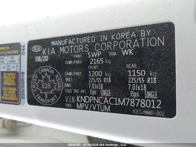 Продаж на аукціоні авто 2021 Kia Sportage Ex, vin: KNDPNCAC1M7878012, номер лоту: 12654797