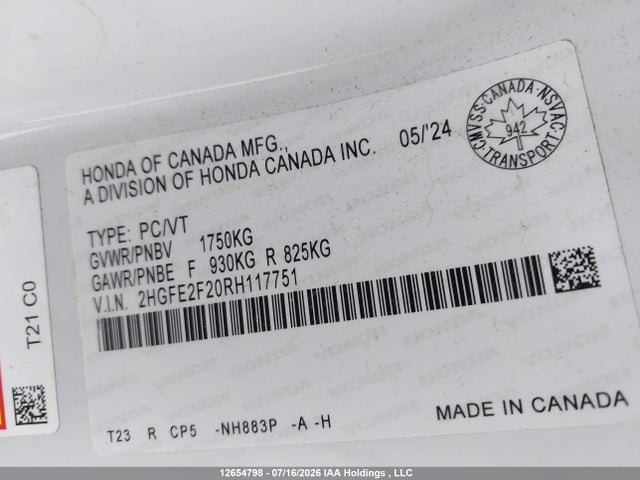 Honda Civic Lx-b 2024 2HGFE2F20RH117751 Image 9