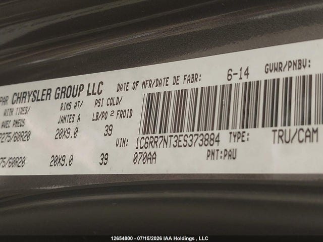 Aukcja sprzedaży 2014 Ram 1500 Laramie, vin: 1C6RR7NT3ES373884, numer aukcji: 12654800