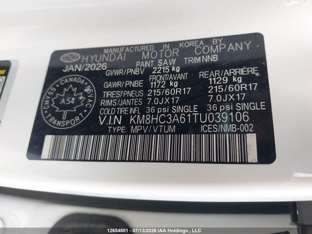 Продажа на аукционе авто 2026 Hyundai Kona Electric Preferred, vin: KM8HC3A61TU039106, номер лота: 12654801