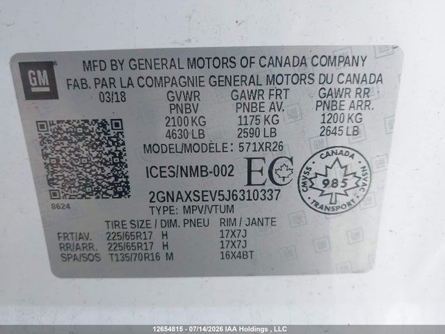 Chevrolet EQUINOX LT 2018 2GNAXSEV5J6310337 Image 19