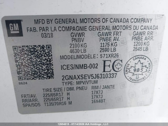Chevrolet EQUINOX LT 2018 2GNAXSEV5J6310337 Image 9