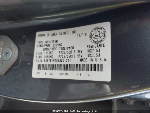 Aukcja sprzedaży 2011 Acura Rdx, vin: 5J8TB1H28BA801311, numer aukcji: 12654827