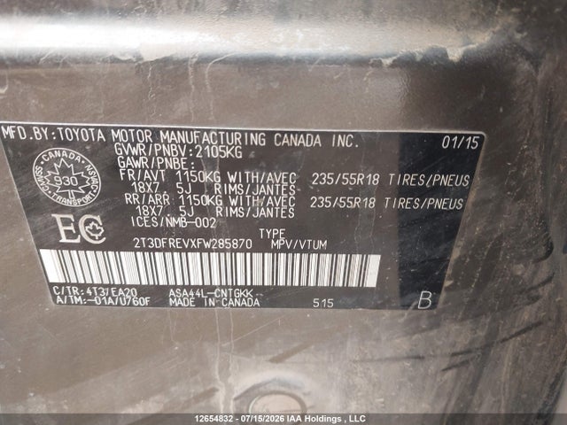 2T3DFREVXFW285870 Toyota RAV4