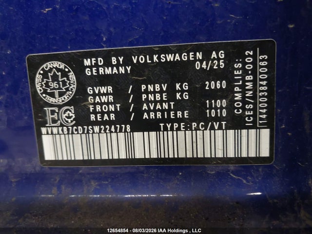 12654854 :رقم المزاد ، WVWKB7CD7SW224778 vin ، 2025 Volkswagen Golf R Black Edition مزاد بيع