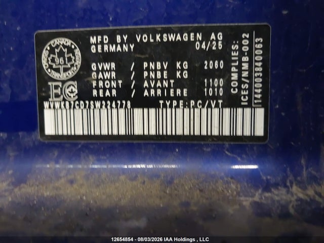 12654854 :رقم المزاد ، WVWKB7CD7SW224778 vin ، 2025 Volkswagen Golf R Black Edition مزاد بيع