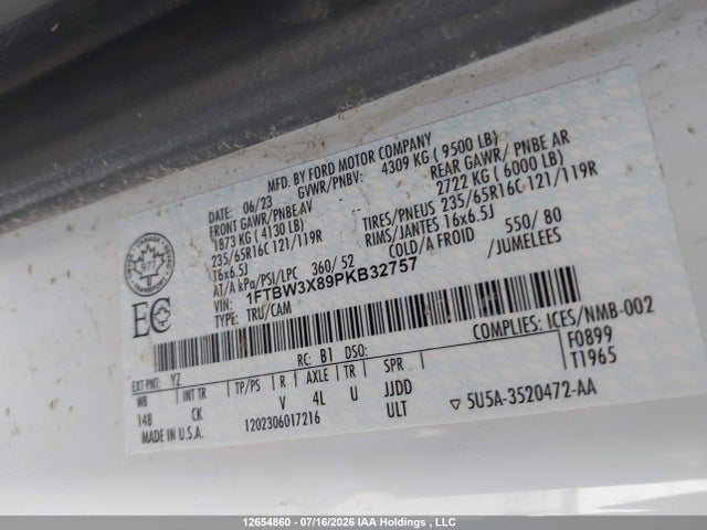 2023 Ford Transit-350 მანქანა იყიდება აუქციონზე, vin: 1FTBW3X89PKB32757, აუქციონის ნომერი: 12654860