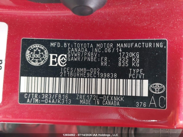 Toyota COROLLA LE 2014 2T1BURHE9EC199838 Image 9
