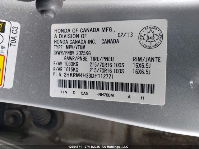 Продажа на аукционе авто 2013 Honda Cr-v Lx, vin: 2HKRM4H33DH112771, номер лота: 12654871