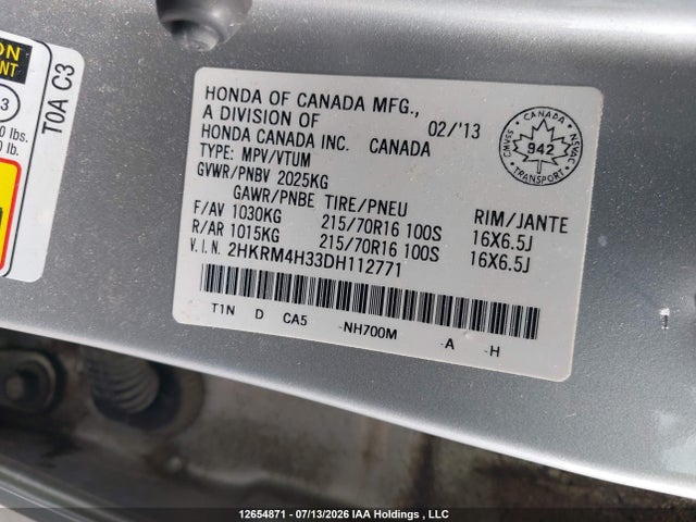 Продажа на аукционе авто 2013 Honda Cr-v Lx, vin: 2HKRM4H33DH112771, номер лота: 12654871