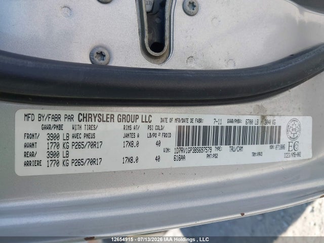 Продажа на аукционе авто 2011 Ram 1500, vin: 1D7RV1GP3BS697579, номер лота: 12654915