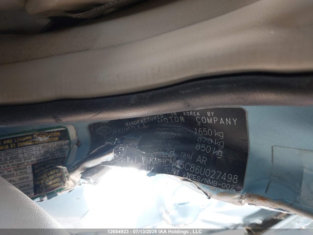 12654923 :رقم المزاد ، KMHCN45C86U027498 vin ، 2006 Hyundai Accent Gl/gls مزاد بيع