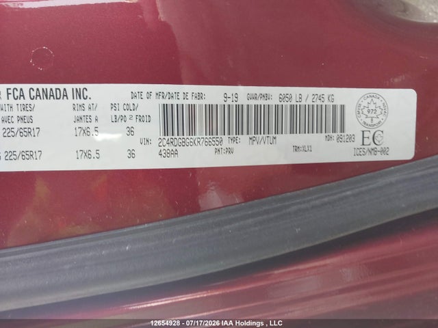 Dodge Grand Caravan Cvp/sxt 2019 2C4RDGBG6KR766550 Image 9