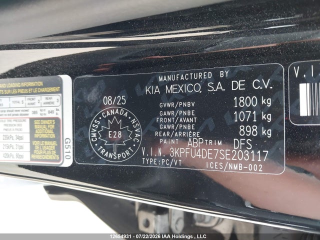 Aukcja sprzedaży 2025 Kia K4 Ex/ex+, vin: 3KPFU4DE7SE203117, numer aukcji: 12654931
