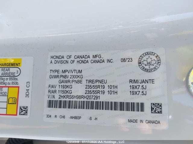 Продаж на аукціоні авто 2024 Honda Cr-v Touring Hybrid, vin: 2HKRS6H98RH207291, номер лоту: 12654949
