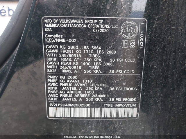 2021 Volkswagen Atlas 2.0 Tsi Comfortline მანქანა იყიდება აუქციონზე, vin: 1V2LP2CA8MC502380, აუქციონის ნომერი: 12654955