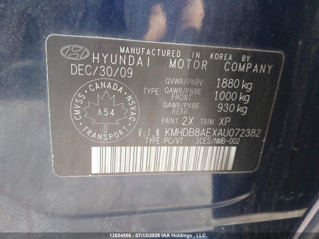 12654956 :رقم المزاد ، KMHDB8AEXAU072382 vin ، 2010 Hyundai Elantra Touring Gls مزاد بيع
