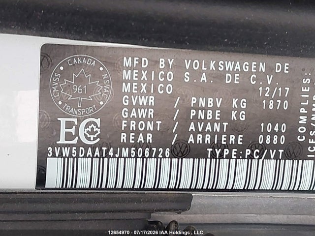 3VW5DAAT4JM506726 Volkswagen Beetle S/se/coast
