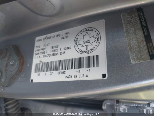 Продаж на аукціоні авто 2008 Honda Accord Lx, vin: 1HGCP26358A813508, номер лоту: 12654983