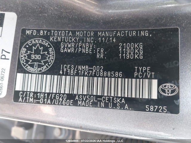 Toyota CAMRY SE 2015 4T1BF1FK7FU888586 Image 9