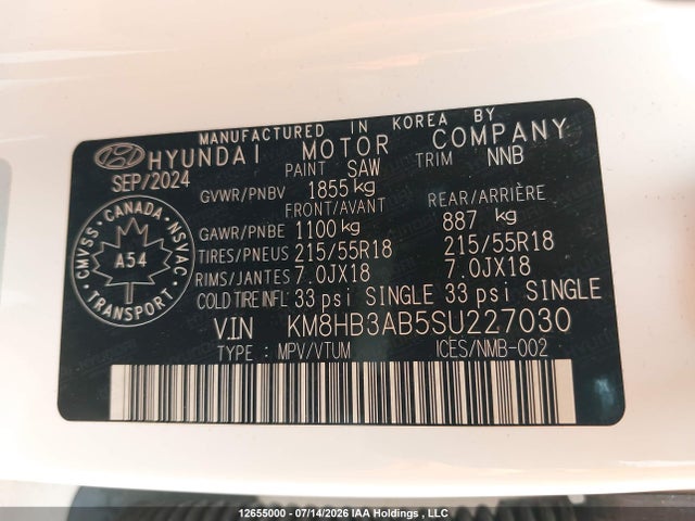2025 Hyundai Kona Preferred Fwd მანქანა იყიდება აუქციონზე, vin: KM8HB3AB5SU227030, აუქციონის ნომერი: 12655000