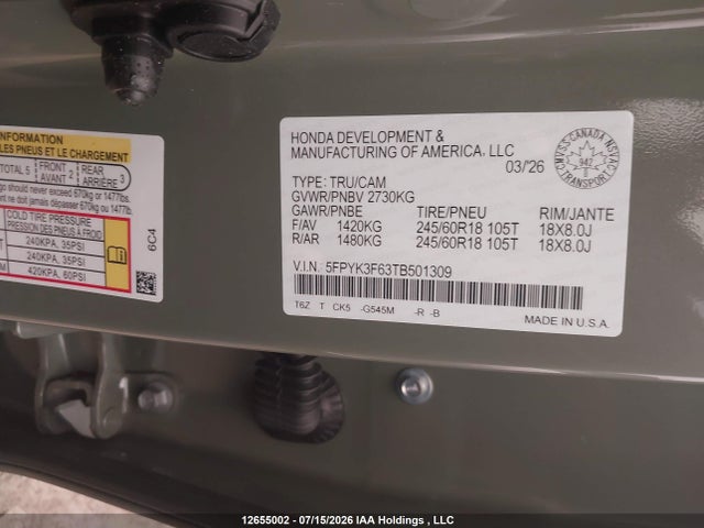 Honda Ridgeline Trailsport 2026 5FPYK3F63TB501309 Image 9