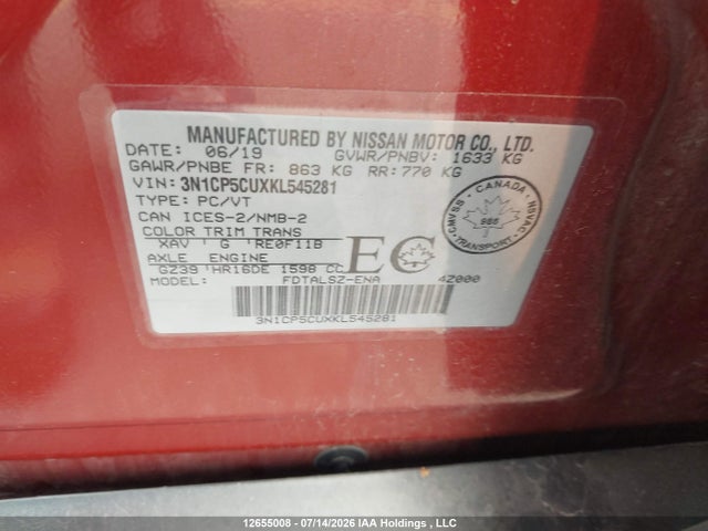 Nissan Kicks S/sr/sv 2019 3N1CP5CUXKL545281 Image 19