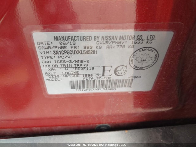 Nissan Kicks S/sr/sv 2019 3N1CP5CUXKL545281 Image 9