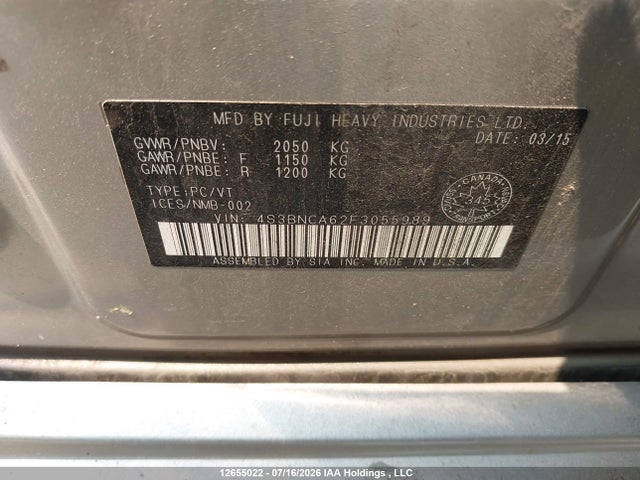 Продаж на аукціоні авто 2015 Subaru Legacy 2.5i, vin: 4S3BNCA62F3055989, номер лоту: 12655022