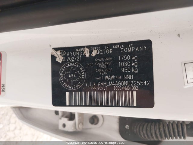 12655035 :رقم المزاد ، KMHLM4AG8NU225542 vin ، 2022 Hyundai Elantra Preferred Ivt With Sun And Tech Package مزاد بيع