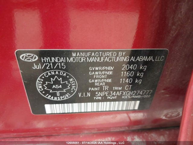 Aukcja sprzedaży 2016 Hyundai Sonata Limited, vin: 5NPE34AFXGH274777, numer aukcji: 12655051