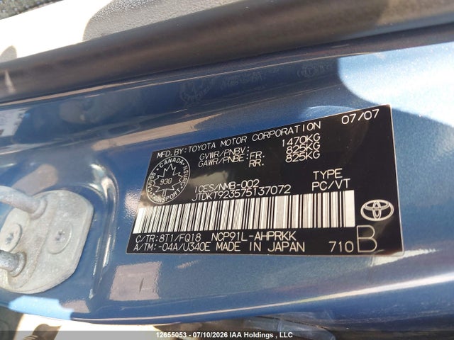 Продаж на аукціоні авто 2007 Toyota Yaris, vin: JTDKT923575137072, номер лоту: 12655053