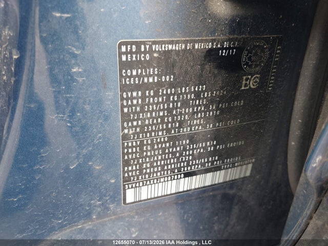 Aukcja sprzedaży 2018 Volkswagen Tiguan Sel Premium, vin: 3VV4B7AX8JM087890, numer aukcji: 12655070