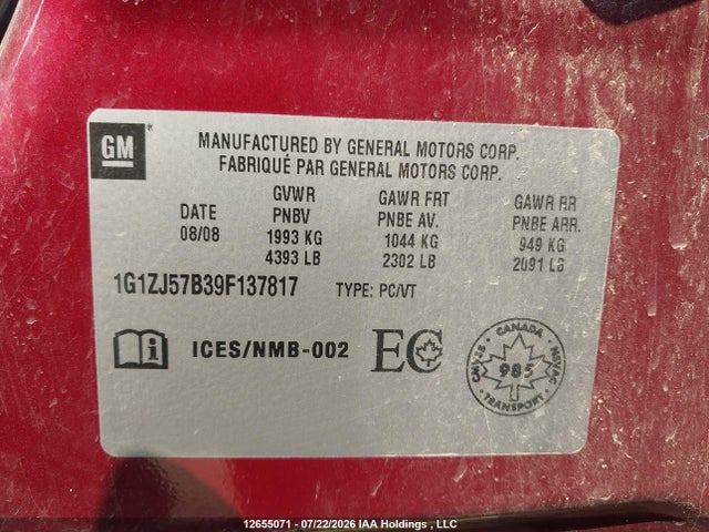 Продажа на аукционе авто 2009 Chevrolet Malibu Lt2, vin: 1G1ZJ57B39F137817, номер лота: 12655071
