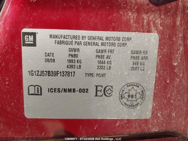 Продажа на аукционе авто 2009 Chevrolet Malibu Lt2, vin: 1G1ZJ57B39F137817, номер лота: 12655071