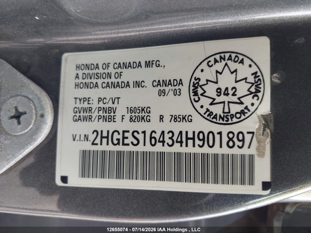 Продажа на аукционе авто 2004 Honda Civic Dx-g, vin: 2HGES16434H901897, номер лота: 12655074
