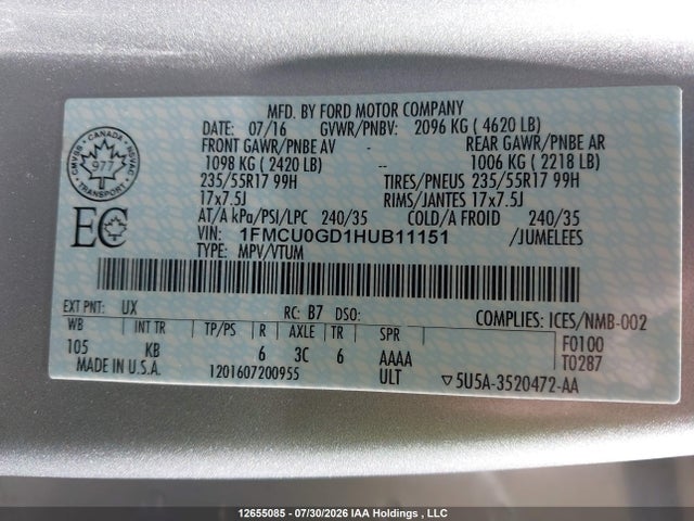 Ford ESCAPE SE 2017 1FMCU0GD1HUB11151 Image 9