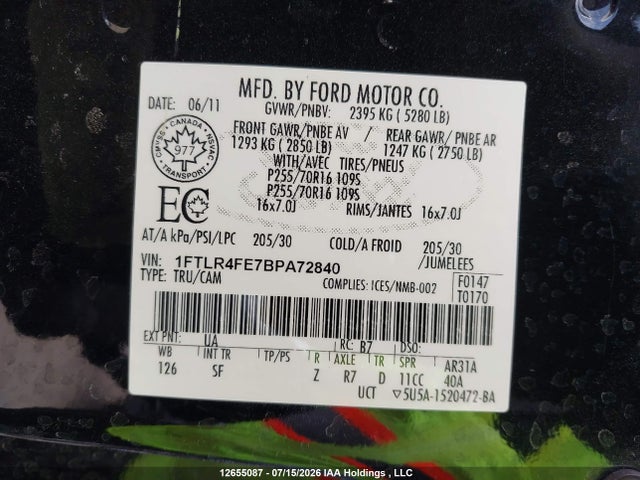 Продаж на аукціоні авто 2011 Ford Ranger Sport, vin: 1FTLR4FE7BPA72840, номер лоту: 12655087