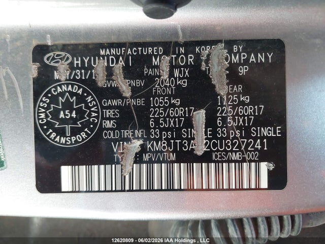 Aukcja sprzedaży 2012 Hyundai Tucson Gl, vin: KM8JT3AC2CU327241, numer aukcji: 12620809
