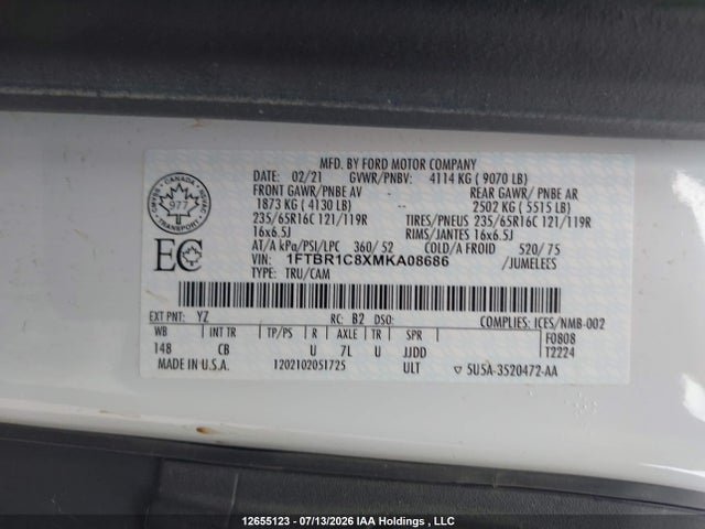 Ford Transit T-250 2021 1FTBR1C8XMKA08686 Image 9
