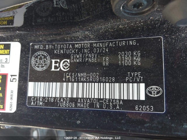 Продажа на аукционе авто 2024 Toyota Camry Se Night Shade/se, vin: 4T1G11AK5RU916028, номер лота: 12655128