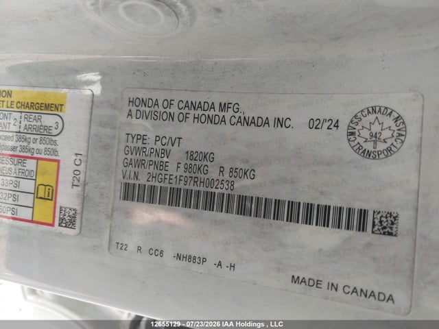 Продаж на аукціоні авто 2024 Honda Civic Touring, vin: 2HGFE1F97RH002538, номер лоту: 12655129