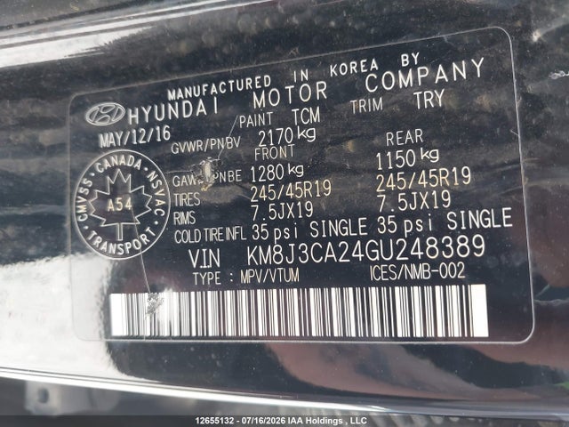 Aukcja sprzedaży 2016 Hyundai Tucson Premium 1.6, vin: KM8J3CA24GU248389, numer aukcji: 12655132